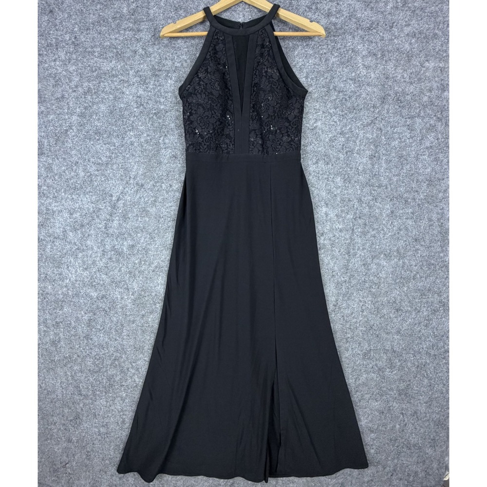 Nightway Dress Prom Gown Womens 8 Black Sequin Lace Formal HOCO Wedding Guest